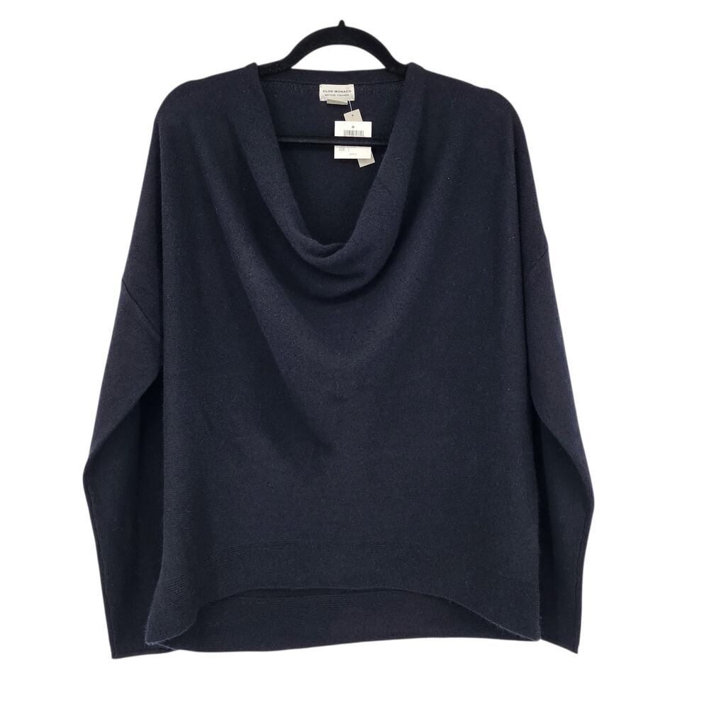 NWT Club Monaco Black 100% Cashmere Drape Cowl Neck Drop Shoulder Sweater Size L